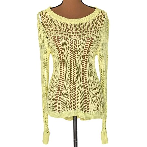 Billabong Designer Closet Large Crocheted Sweater Yellow Knit Hippie Festival - Picture 13 of 13